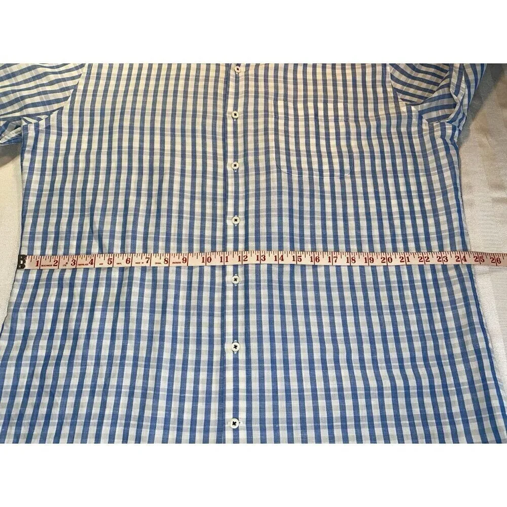 PETER MILLAR Cotton & Linen Blue Plaid Long Sleeve Casual Shirt XL EUC